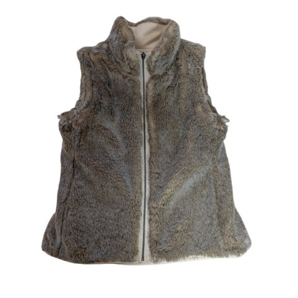 GAP Reversible Faux Fur Puffer Vest Cream Ivory & Brown Taupe - Size Small